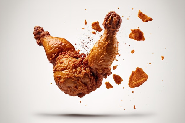 Falling fried chicken legs on a white background isolated