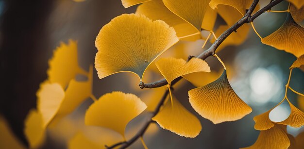 Foto foglie di gingko che cadono da vicino