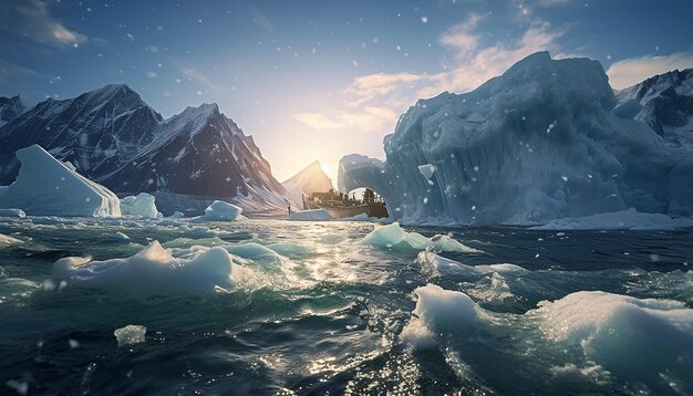 The falling of glaciers in Greenland Photo from the boat