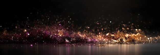 Foto boke glitter che cade splendente pezzi di paillettes in colori eleganti banner di lusso ai generato