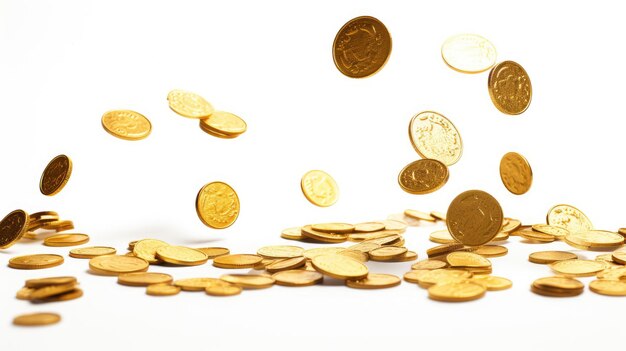 Falling Gold Coins in white background AI generated Image