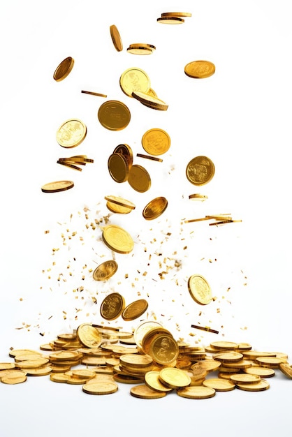 Falling Gold Coins in white background AI generated Image