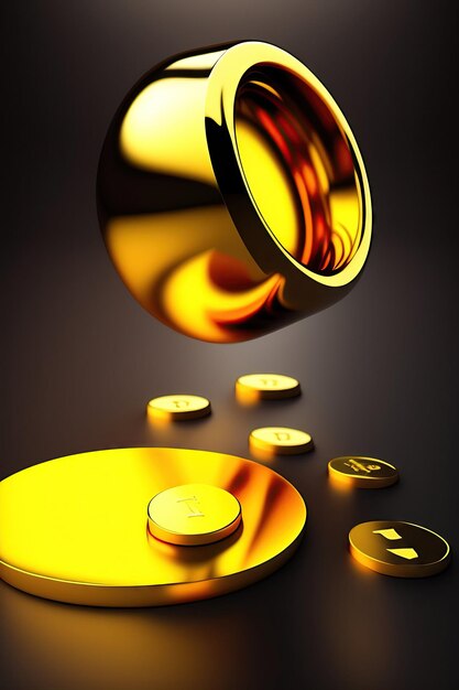 Falling golden coins 3d black background