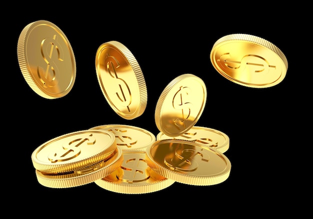 Falling golden coins on a black