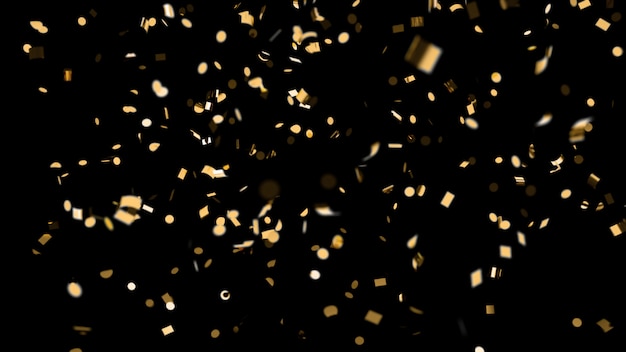 Photo falling golden confetti on an black background