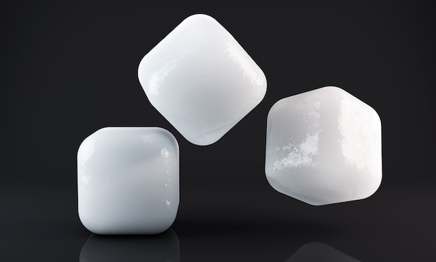 Falling ice cubes on black background.3D render.