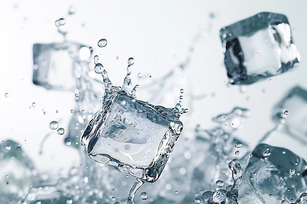 Photo falling ice cubes in water splashes isolated on white background ice cubes