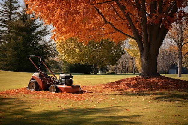 写真 秋 に 落ちる 絵 秋 の 葉 が 散らばっ て いる うち に 芝生 を 整える 完璧 な 場面