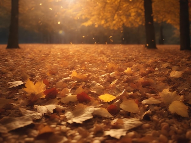 Falling leaves in autumn background isolated space for your text