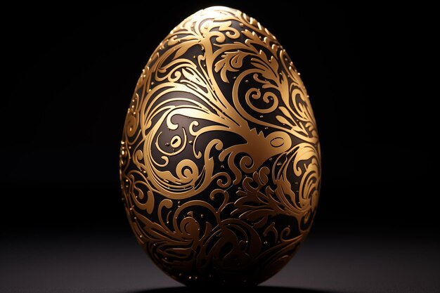 Фото Падающее роскошное золотое пасхальное яйцо с узором на черном фоне, делающее счастливую пасхальную роскошь