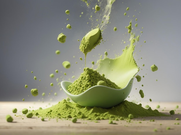 Falling Matcha Tea Powder Green Elegance in Motion