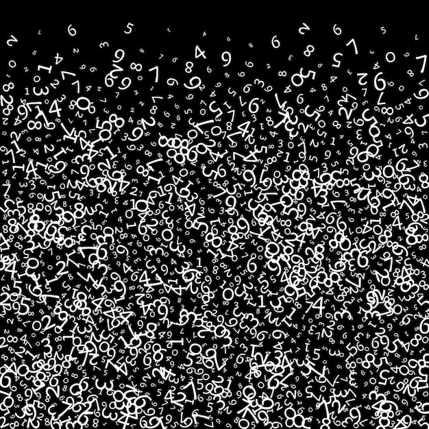 Falling numbers big data concept Binary white messy flying digits Magnetic futuristic banner on black background Digital vector illustration with falling numbers