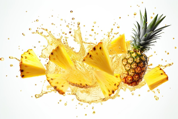 Falling pineapple slices isolated on white background