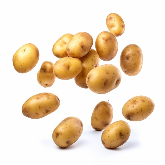 Falling potato isolated on white background