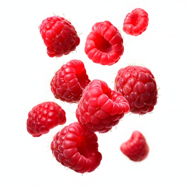 Falling Raspberry isolated on transparent or white background