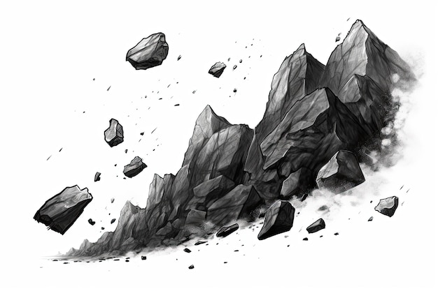 Falling rocks on white background