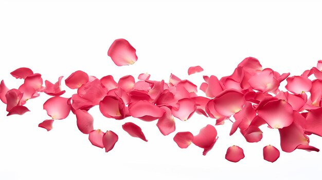 falling rose petals on a white background isolated