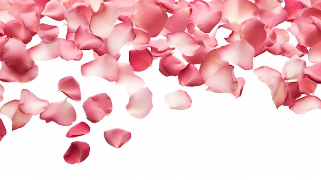 falling rose petals on a white background isolated