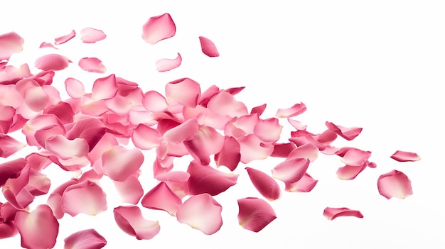 falling rose petals on a white background isolated