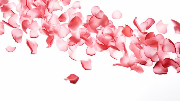 falling rose petals on a white background isolated