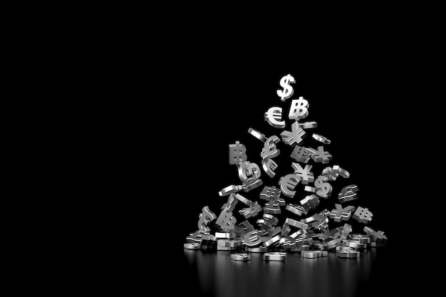 Falling silver currency sign 3D rendering