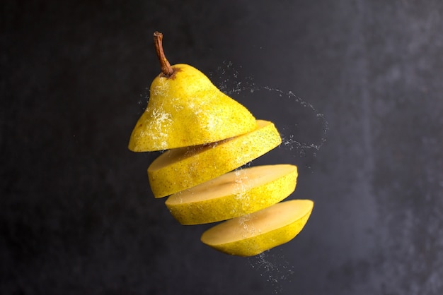 Falling slices of a pear in air