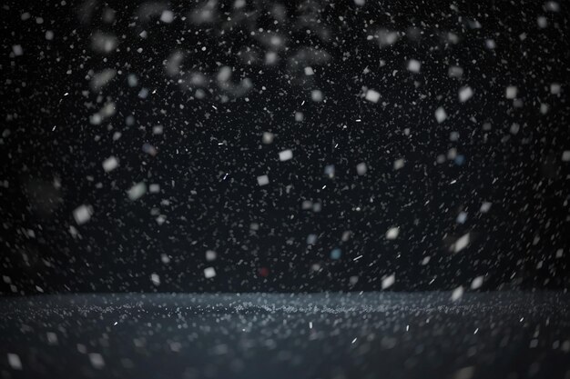 Falling Snow down On The Black Background