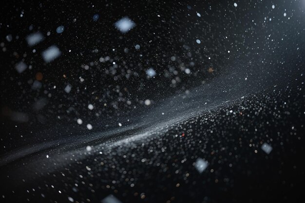 Falling Snow down On The Black Background