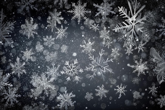 Falling snowflakes on a dark background Generative AI