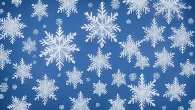 写真 青い背景に落ちる雪片