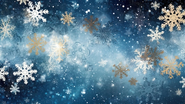 Falling snowflakes on painted background