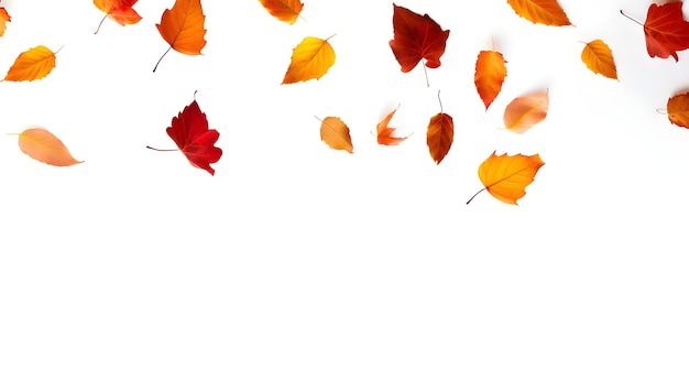 Falling and spinning autumn leaves Maple autumn leaves falling to the ground on white background