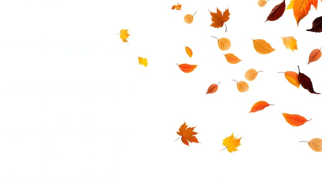 秋の葉が落ちて回転し白い背景で地面に落ちるメープル秋の葉