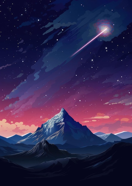 Falling star on night sky during summer night high in mountains Generative Ai