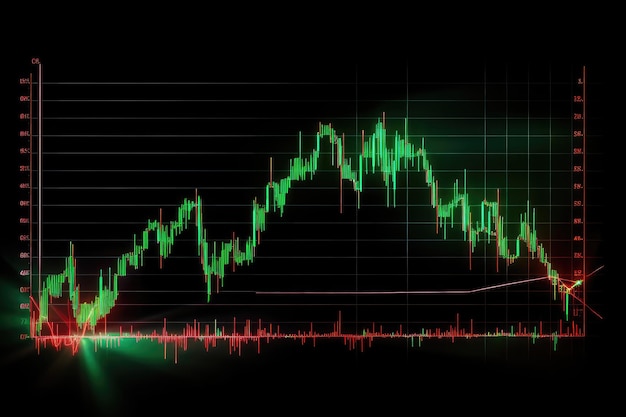 Photo falling stock market chart with green red highlights