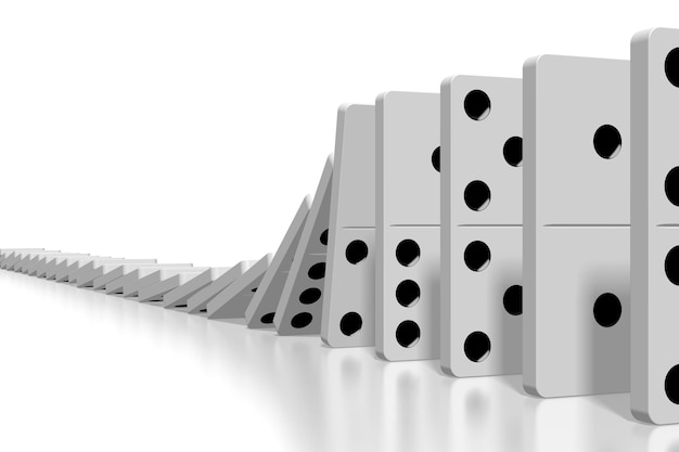 Falling white domino tiles