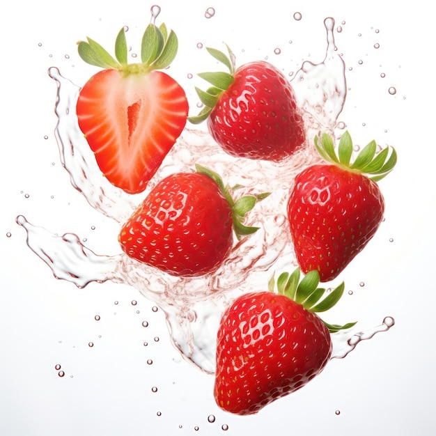 하 ⁇  배경 에 떨어지는 절반 에 달하는 딸기 과일