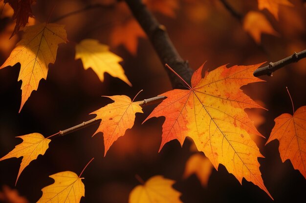 Falling yellow and red maple leaves atmosphere wallpaper background photography