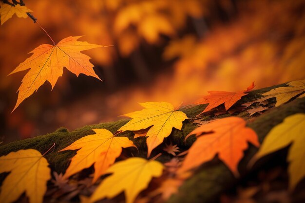 Falling yellow and red maple leaves atmosphere wallpaper background photography