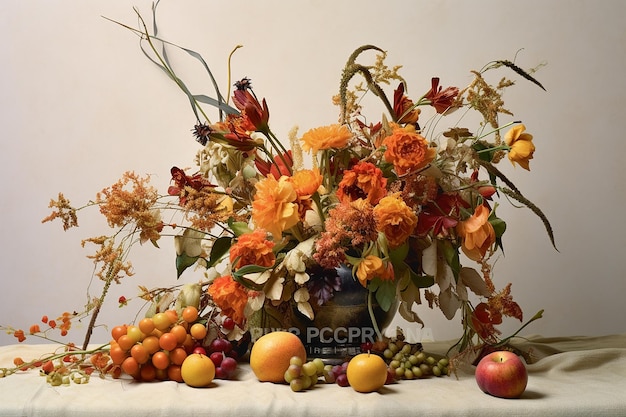 Photo fallthemed arrangement on white surface