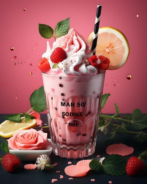 Photo falooda drink with rose syrup and basil seeds pastel and ref india culinary culture layout website