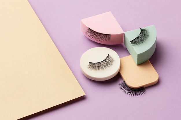 False eyelashes arrangement high angle