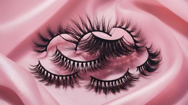 Photo false eyelashes lying on pink