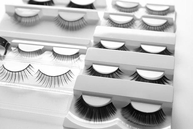 False eyelashes in packs close up