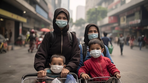 Familial Bonding A Mother and Her Two Sons Explore Jakarta's Vibrant Streets