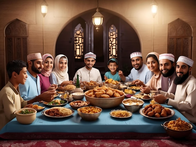 Familiale iftar maaltijd in de Ramadan