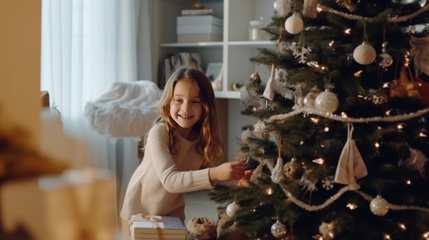 Familie decoratie Kerstboom Illustratie AI GenerativexA