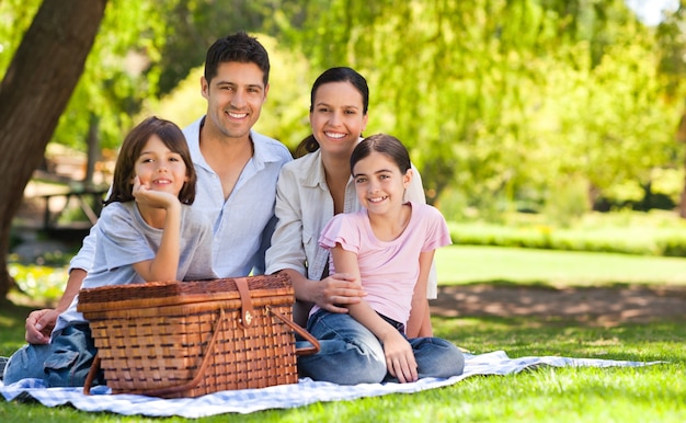 Familie die in het park picknicken
