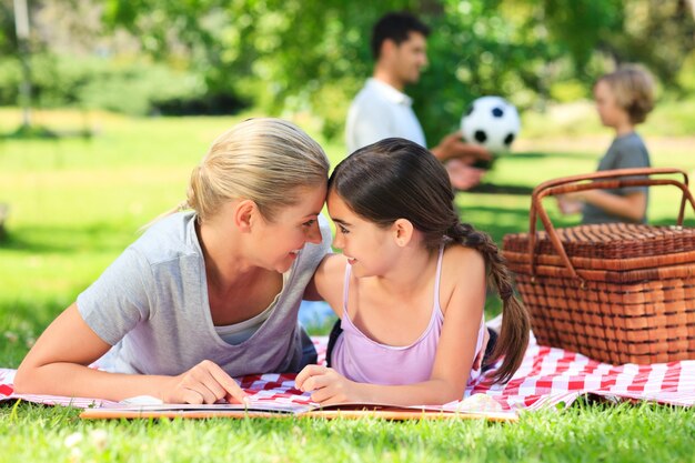 Familie die in het park picknicken