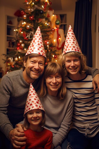 Foto familie die thuis van kerstmis geniet